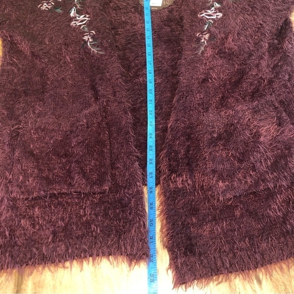 NWT Knox Rose Wine Purple Embroidered Open Fuzzy Cardigan Sweater Womens Size XL - Picture 11 of 12